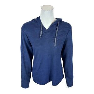 Denim & Co. Comfort Zone Dream Fleece Hooded V-Neck Top with Pockets Medium Size